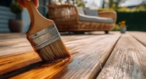 Someone using a brush to apply preservative treatment. Someone using a brush to apply preservative treatment.